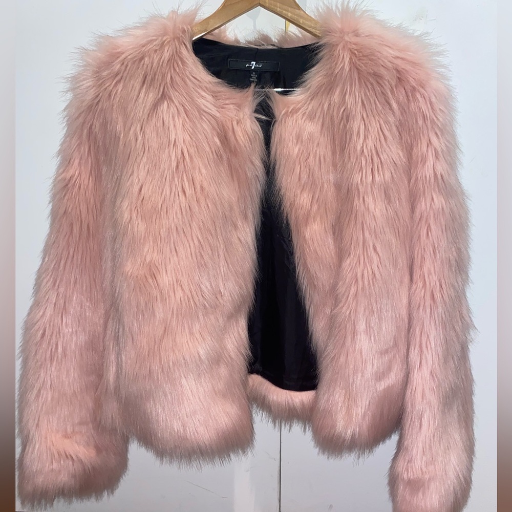 7 For All Mankind Bubble Gum Pink Faux Fur Jacket